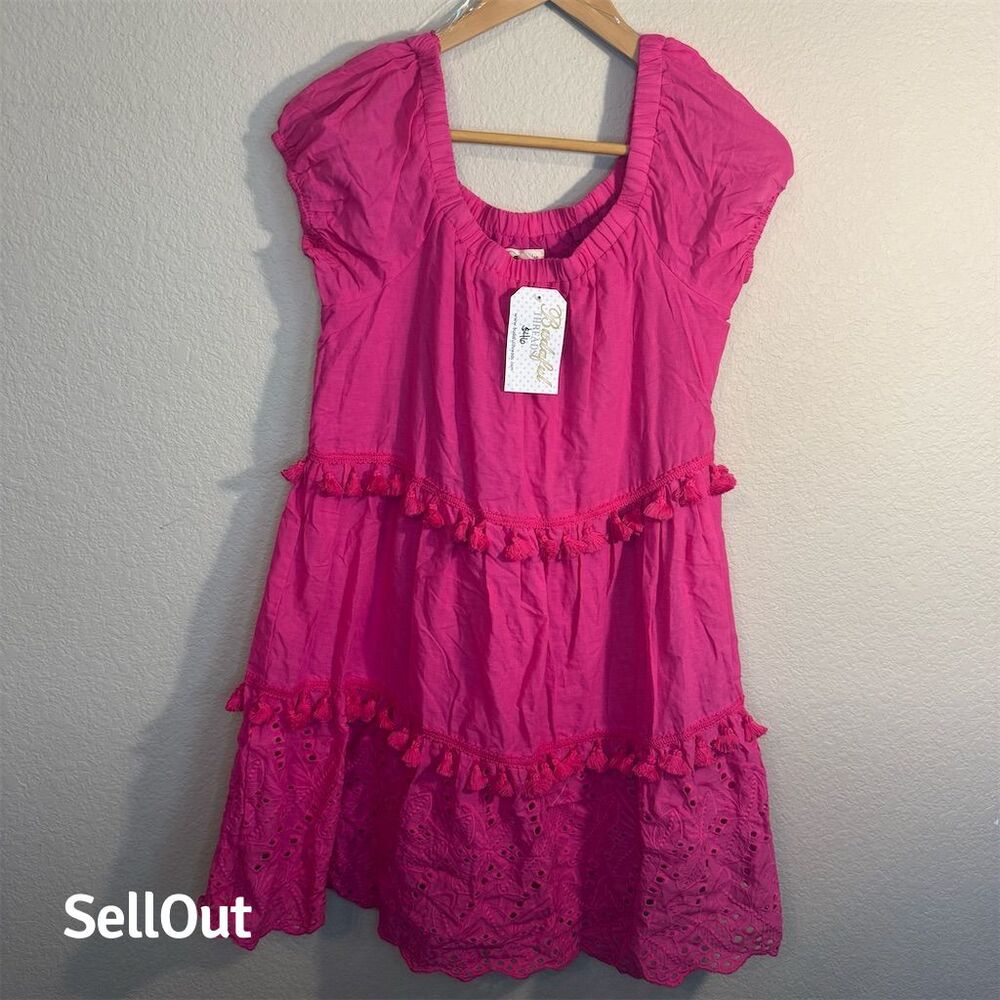 Janine London Women's Pink Ruffle Tiered Mini Dress Size S